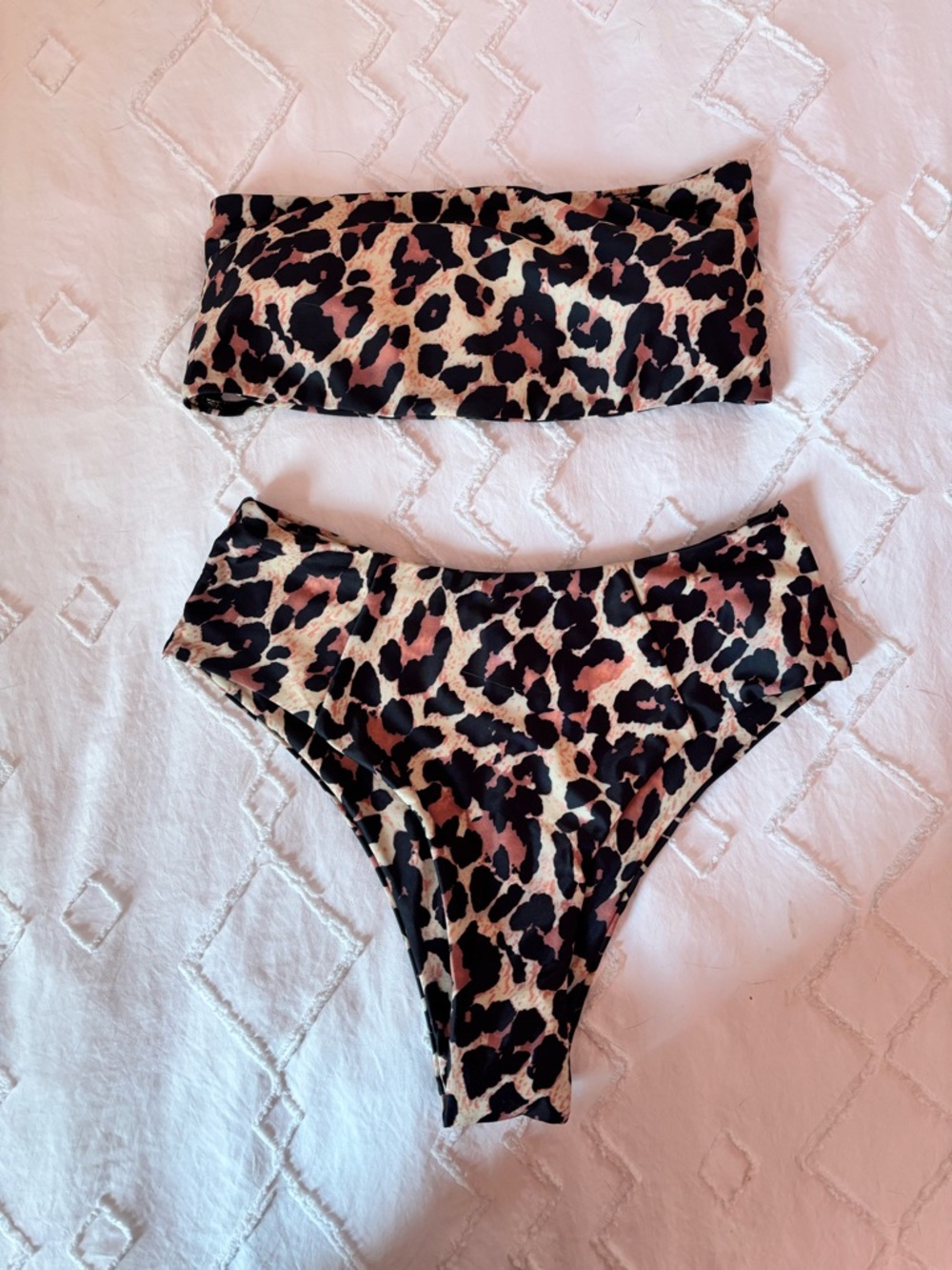 Leopard Print Bandeau Bikini Set - Neutral Tones